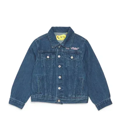 Off-white Kids' Denim Glitter Logo Jacket In Blue