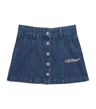 Off-white Kids' Denim Logo Mini Skirt In Blue