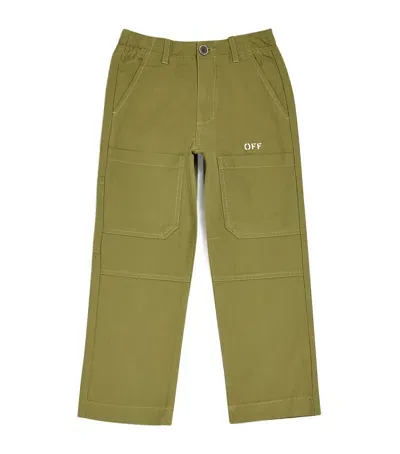 Off-white Kids' Diagonal-outline Cargo Trousers In Green