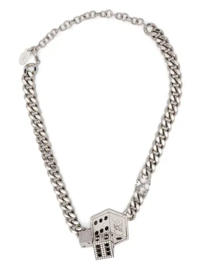 Off-white Dice-embellished Necklace In Silver