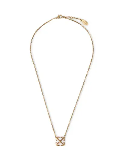 Off-white Enamel Arrow Necklace In Gold