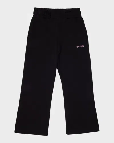 Off-white Kids' Girl's Contrast Logo-print Wide Leg Pants In Black/pink