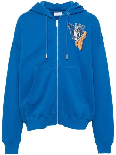 Off-white Graphic-print Zip-up Hoodie In Blue