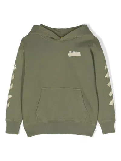 Off-white Kids' Logo-print Cotton Hoodie In Green