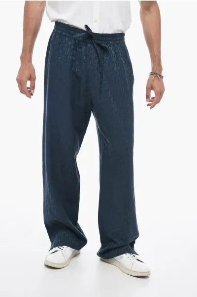 Off-white Jacquard Pyjama Pants With Logo Pattern In Blue