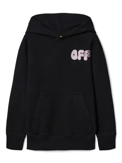 Off-white Kids' Arrow Chunky Cotton Hoodie In Black/glitter