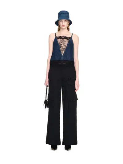 Off-white Lace 20s Slip Denim Top In Blue