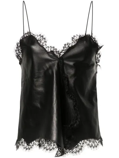 Off-white Lace-trim Leather Top In Schwarz