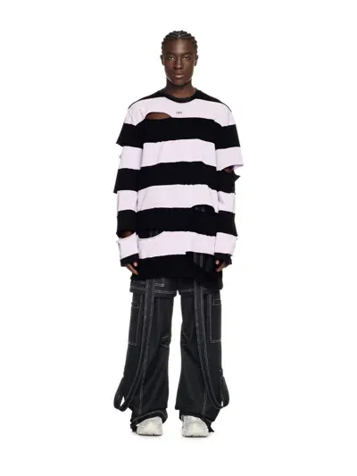 Off-white Lilac/black Punk Stripes L/s Tee In 3610 Pastel Lilac - Black