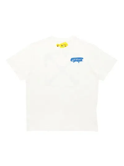 Off-white Kids' Paint Graphic Cotton T-shirt In White Blue