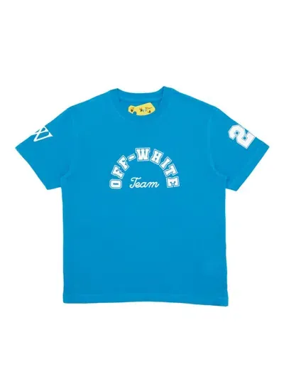 Off-white Kids' Team 23 Cotton T-shirt In Blue White