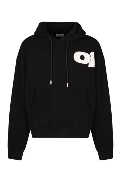 Off-white Logo Cotton Hoodie In Nero/bianco