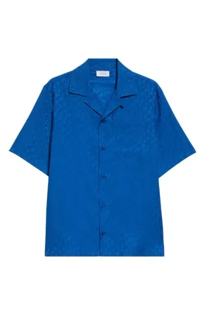 Off-white Logo Jacquard Cotton & Silk Camp Shirt In Holiday Blue