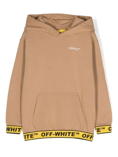 Off-white Logo-trim Cotton Hoodie In 6318 Kaki Yellow