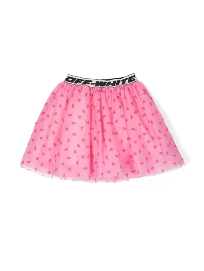 Off-white Kids' Logo-waistband Flared Mini Skirt In Pink