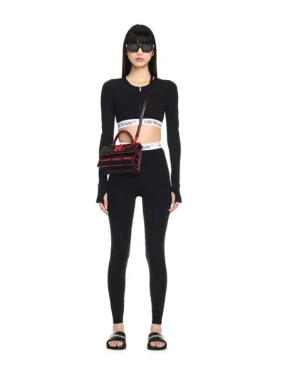 Off-white Logoband L/s Zipped Crop Top In Black