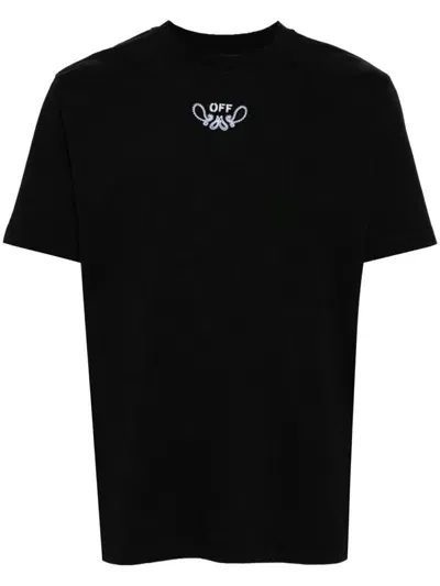 Off-white Men's Cotton T-shirt With Logo Embroidery In Black