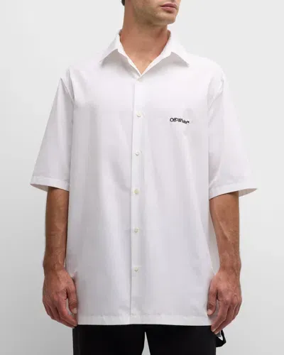 Off-white Men's Gothic Arrow Poplin Bowling Shirt In White - Black