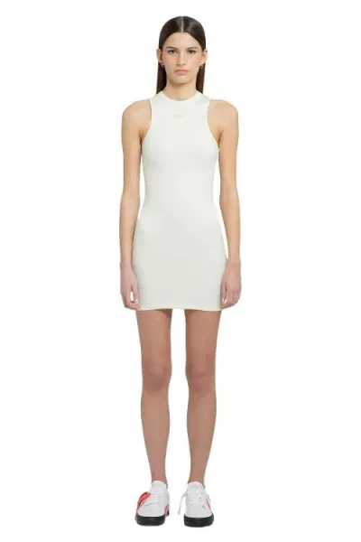 Off-white Sleeveless Sleek Rowing Stretchy Mini Dress In White