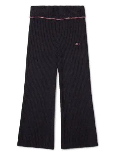 Off-white Kids' Off Stamp Ribbed-knit Trousers In Black