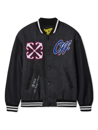 Off-white Kids' Ow Patch Varsity Jacket In Black