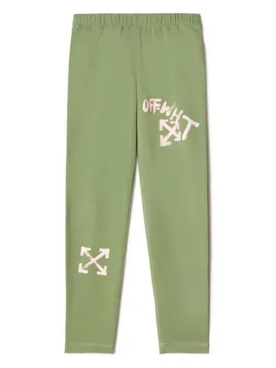 Off-white Kids' Arrows Logo-print Leggings In Green