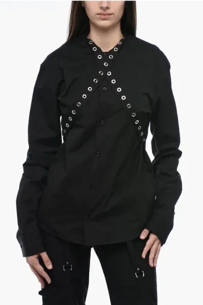 Off-white Eyelet-strap Cotton Shirt In Black