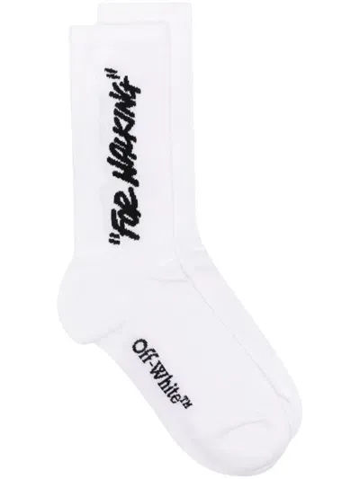 Off-white Quote Mid Calf Knit Socks In White