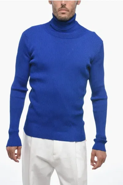 Off-white Ribbed Helvet Turtle Neck Pullover In Blue