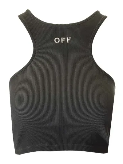 Off-white Ribbed Jersey Top In Grey