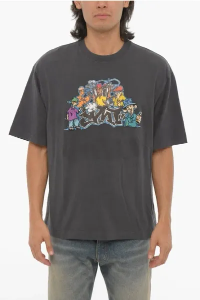 Off-white Seasonal Crew-neck T-shirt With Graffiti Print In Black