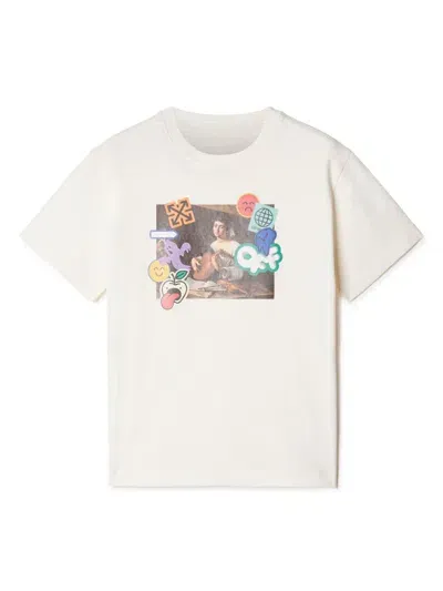 Off-white Kids' Stickers Picture Cotton T-shirt In White