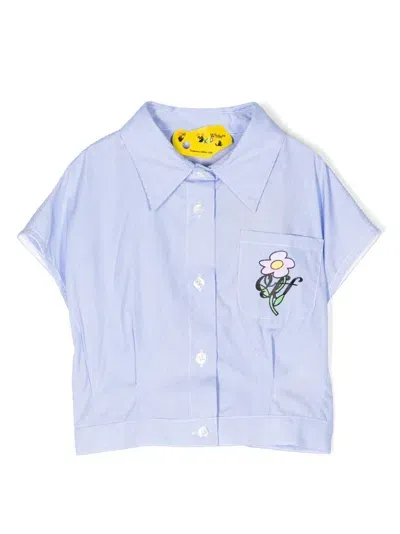 Off-white Kids' Striped Embroidered Shirt In Blue