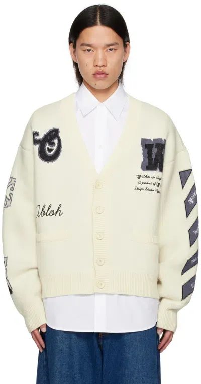 Off-white Varsity Ribbed V-neck Cardigan In 6110 Cream Black