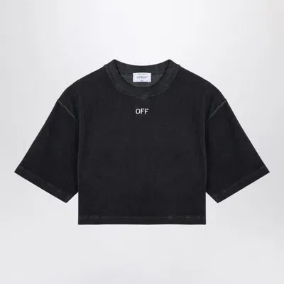 Off-white Washed Grey Cropped T-shirt Women In Gray