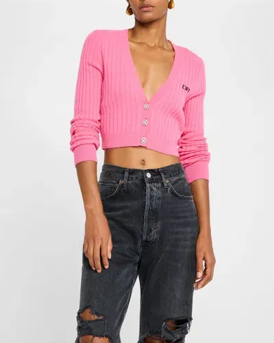 Off-white We Upside Down Cashmere Rib Crop Cardigan In Sea Pink