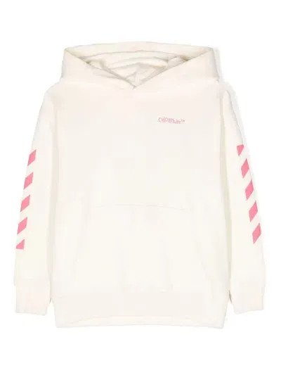 Off-white Kids' Logo-print Cotton Hoodie In White