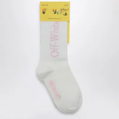 Off-white Kids' White Socks With Logo In Pink