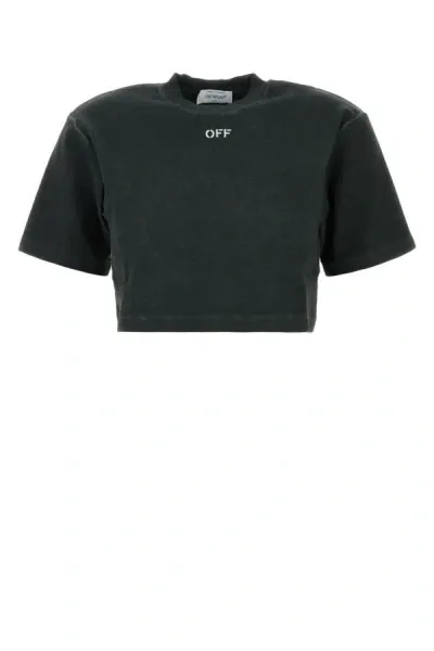 Off-white Off White Woman Off Stamp Rib Crop Tee Washed Grey  Whi In Multicolor