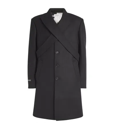 Off-white Wool-blend Cross-collar Coat In Black