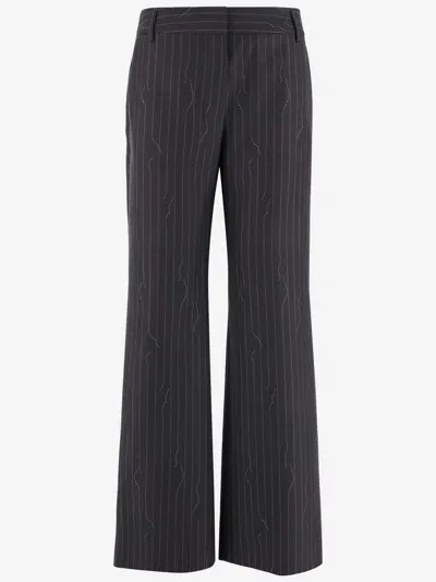 Off-white Pinstripe-pattern Virgin Wool-blend Trousers In Gray