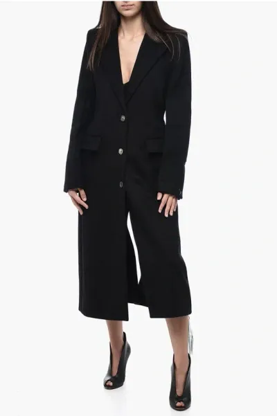 Off-white Wool Blended Coat With Embossed Detail In Black