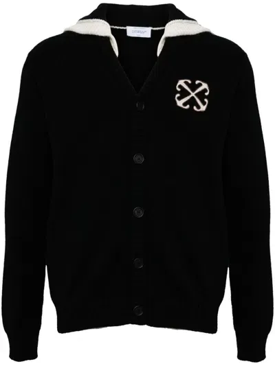 Off-white Wool Cardigan In Black