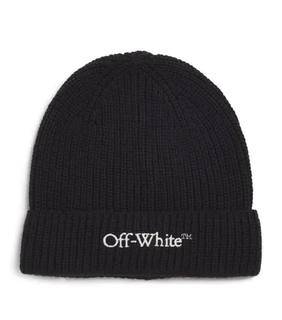 Off-white Kids' Wool-cotton Bookish Logo Beanie In Black