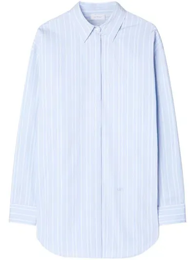 Off-white Zip-detail Pinstriped Poplin Shirt In Blue