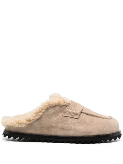 Officine Creative Pelagie D'hiver Shearling-trimmed Mules In Neutrals