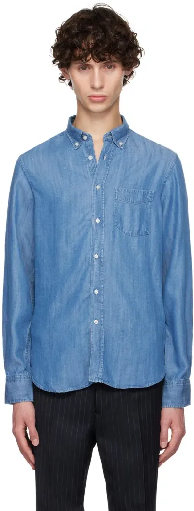 Officine Generale Blue Eren Shirt In Mid Indigo