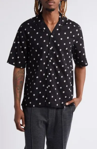 Officine Generale Officine Générale Eren Embroidered Dot Japanese Cotton Camp Shirt In Black/white