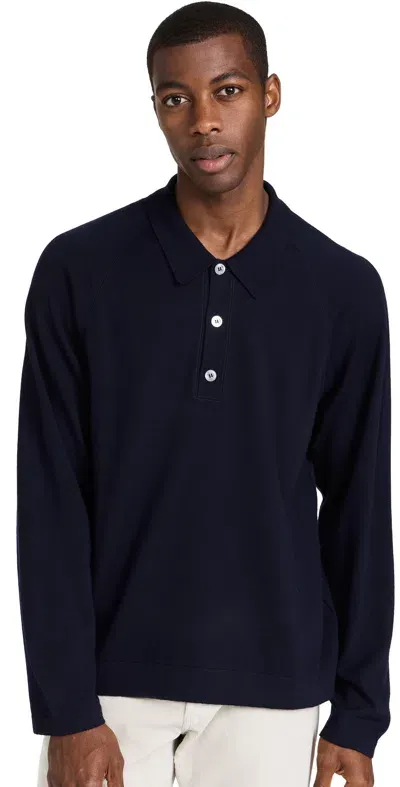 Officine Generale Kass Polo Merino Wool Sweater Dark Navy