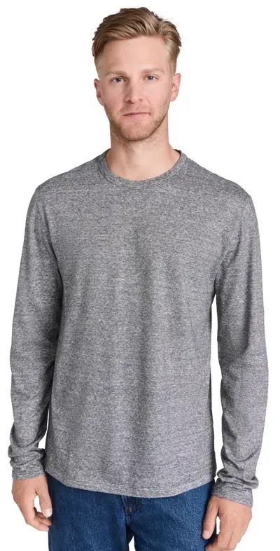 Officine Generale Long Sleeve Tee Mini Stripe Cotton Linen Ecru/heathergrey